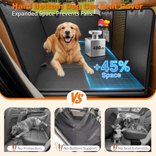 Image of URPOWER XL Dog Backseat Extender for Full-Size Crew Cab Truck - Hard Bottom PU Leather Dog Car Seat Cover for Back Seat, Dog Hammock Pet Rear Seat Protector Travel Bed for F150 / Silverado /RAM 1500