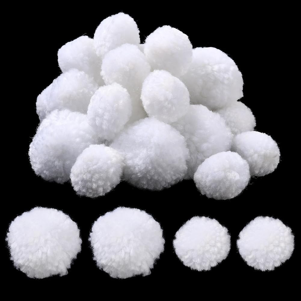 SUNNYCLUE 24Pcs White Pom Pom Balls Wool Pompom Balls 1/1.5 Inch Fluffy Soft Fuzzy Yarn Arts and Crafts Decor Findings for DIY Christmas Handmade Arts Projects Holiday Party Hanging Decorations