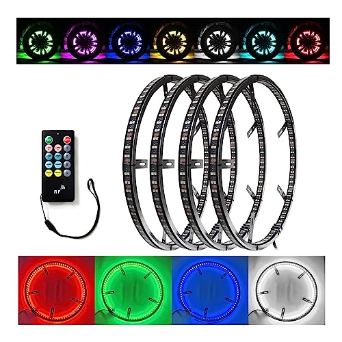 Kingshowstar 17" RGBW LED Wheel Lights, Multi-Color 4 Row Wheel Ring Light Super Bright Car Rim Lights Quad Row Waterproof Tire Light Kit with Remote App Controller for Car Truck SUV Off Road