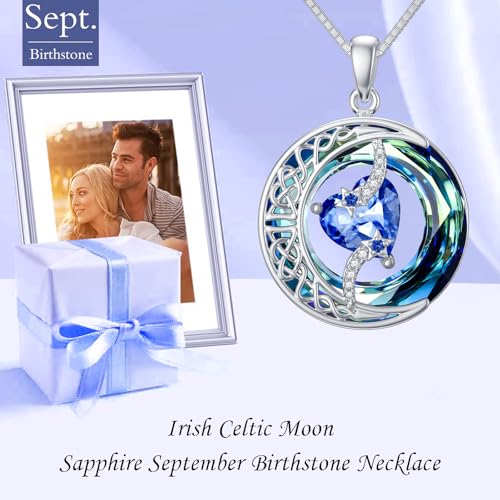 TOUPOP Birthstone Necklace 925 Sterling Silver Moon and Star Pendant with Blue Crystal Celtic Moon Jewelry Birthday Christmas Gifts for Women Mom Wife Her Daughter4