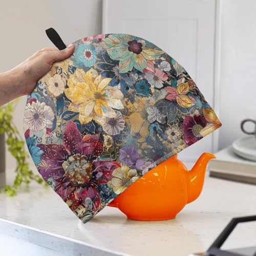 Image of Hudotybom Boho Floral Tea Cozy for Teapot - Insulated Large Teapot Cover to Keep Warm Tea Kettle - Machine Washable Coffee Pot Cloth - Kitchen Home Decorations