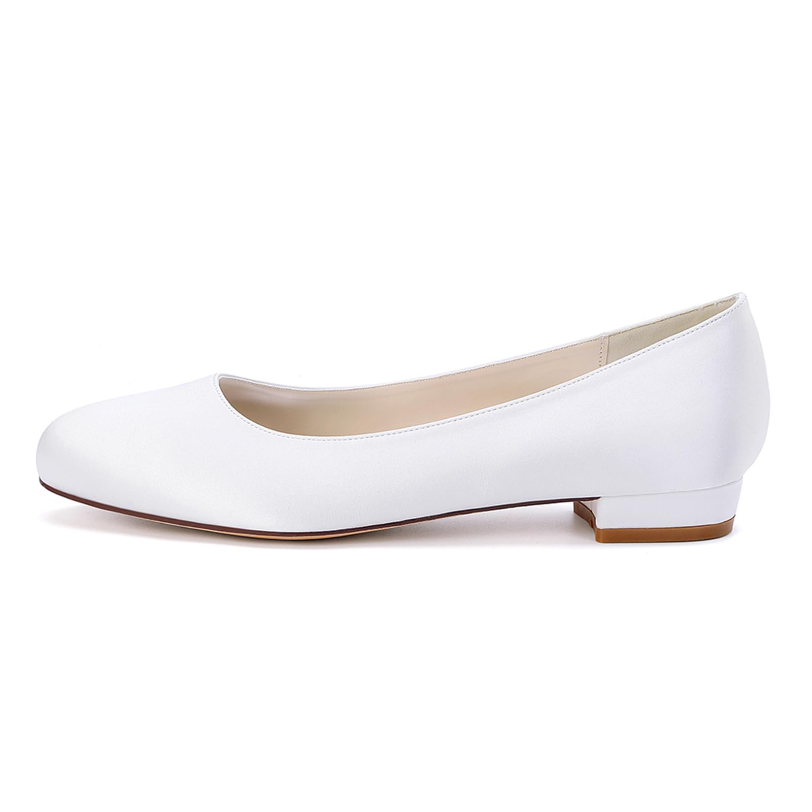 Runde Zehenpartie, Satin, Flache Hochzeitsschuhe für Braut, Bequeme Brautschuhe, Flache Schuhe, Abschlussball, Abendparty, Kleid, Pumps für Damen