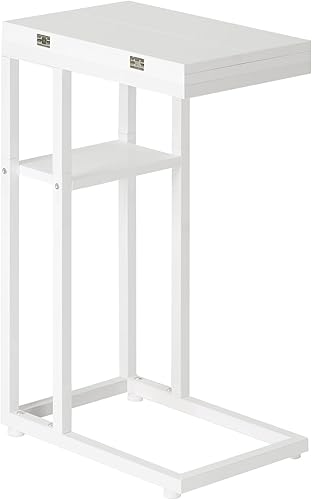 Miniatura 46 de HOOBRO Mesa auxiliar plegable, mesa auxiliar en forma de C con estante de almacenamiento, pequeña mesa de aperitivos adecuada para sala de estar,