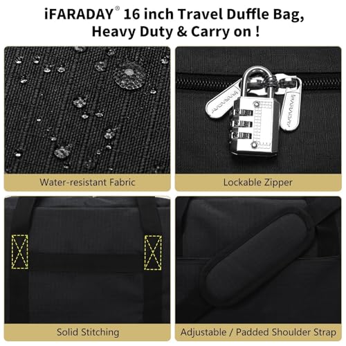 iFARADAY Carry on Duffle Bag for Travel - 16x7x12.5 Airline Approved Personal Item Travel Bag with Shoulder Strap for Men and Women (Black) image 3