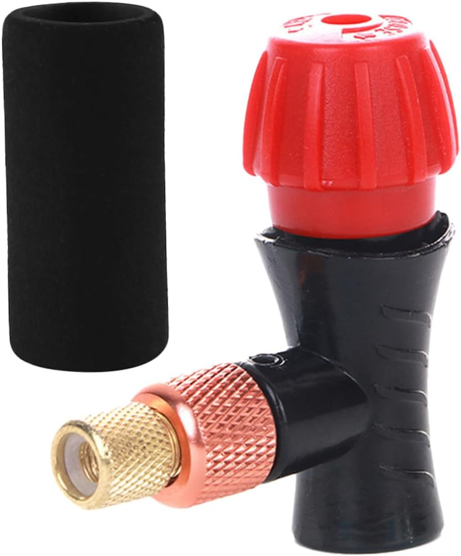 Vaguelly Co2 Inflator Valve Kit with Black Foam Sleeve Portable Cordless Bike Tire Inflator Pump for Road and Mountain Bikes with Safety Grip Cover