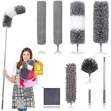 Microfiber Duster for Cleaning Fan, High Ceiling, Blinds, Furniture, Cars , 9PCS Extendable Feather Duster Stainless Steel 30 to 100 Inches, Reusable Bendable Washable