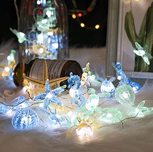 Beach Decorative String Lights, Under The Sea Sand Dollars Seahorse Nautical Theme Lights For Christmas Decorations, Remote 10 Ft 30 Leds With Battery & Usb Plug In For Covered Wedding Birthday Party #TOP1