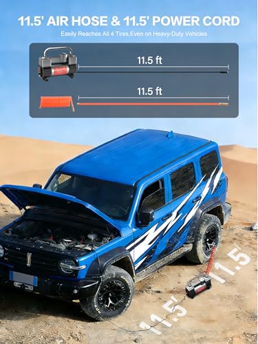 GSPSCN 6X Faster Inflation Tire Inflator Heavy Duty Double Cylinders with Portable Bag- Car Accessories，Metal 12V Air Compressor Pump 150PSI with Adapter for Car, Truck, SUV Tires, Dinghy, Air Bed