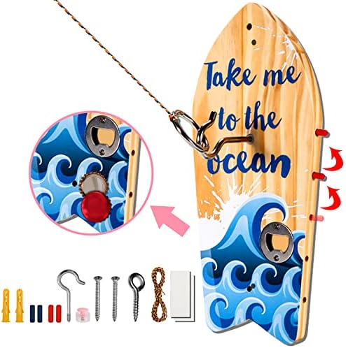 Ring Toss Game for Adults, Hook and Ring Toss Games on String, Toss Ring Game with Magnet Bottle Opener for Outdoor Indoor Summer Beach Party (Waves Surfboard)