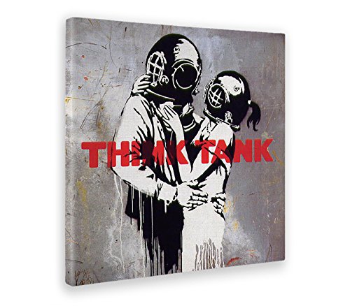 Giallobus - Schilderij - Afdrukken op Canvas - Banksy - Denktank - 100 X 100 Cm