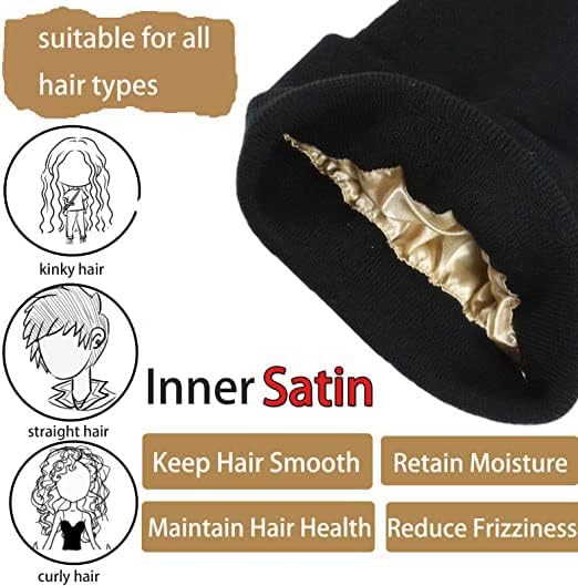 Womens Satin Lined Beanie Winter Hats Cable Knit Cuffed Beanie for Women Silk Lining Thick Chunky Warm Beanie Hat - Image 3