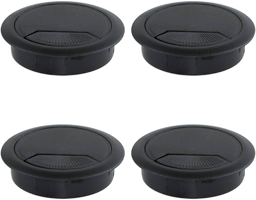 4 x Desk Cable Grommets - Organize and Manage Cables with Ease - Diameter 60 mm - Round Cable Grommet for Office and Home - Black, 4 Pieces