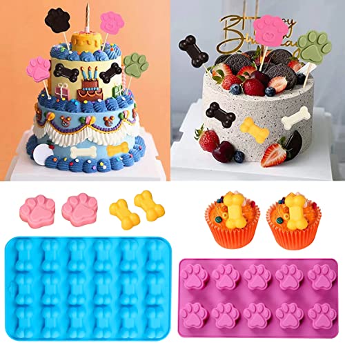 Silicone Molds Puppy Dog Paw And Bone Molds (6 Pcs) For Baking, Chocolate, Candy, Jelly, Dog Treats,Ice Cube Silicone Dog Treat Molds #TOP5