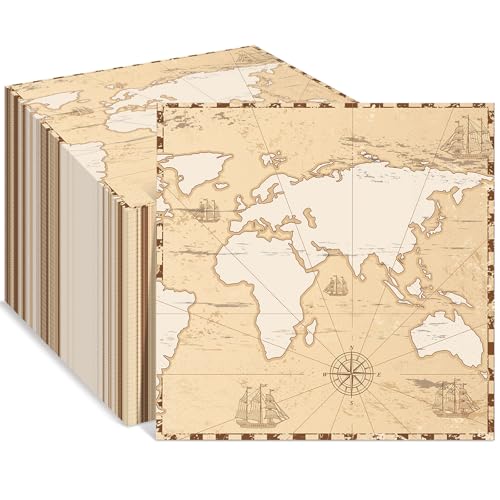 Janlaugh 60 Pcs Vintage World Map Paper Napkins Retro Disposable Cocktail Napkins for Decoupage Birthday Wedding Bridal Shower Travel Theme Party(6.5 x 6.5 Inch)