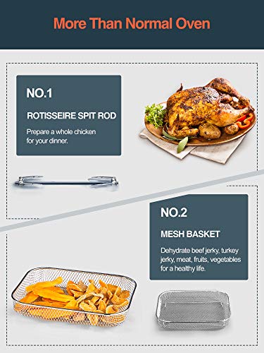 Friggitrice ad Aria 23L 1700W Forno ad Aria Calda con 6 Programmi, Girarrosto e Disidratatore, Cottura Senza Olio, 6 Accessori Gratuiti e Ricette