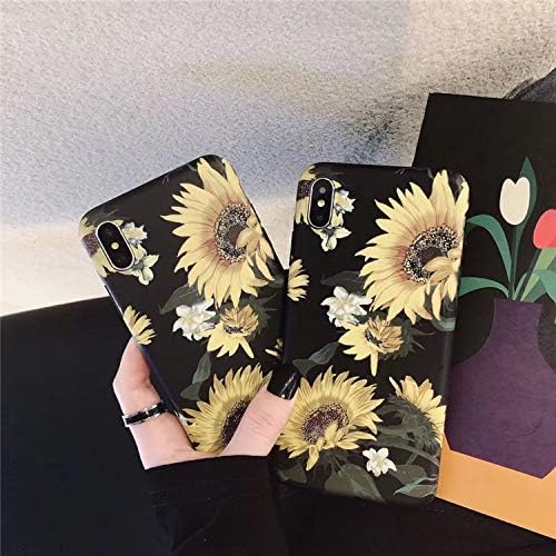 Topwin Floral Case Compatible with iPhone Xs Max, Flexible Soft TPU with Florwer and Leaf Pattern Slim Fit Lightweight Cute Case for Girls Women for Apple 6.5'' iPhone Xs Max (Black Sunflower)