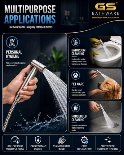 Image of Stainless Steel Health Faucet for Toilet with Wall Hook | Handheld Bidet Spray Gun | High Pressure Jet Spray | Rust Resistant | Heavy Duty | Leak Proof | Without Hose Pipe