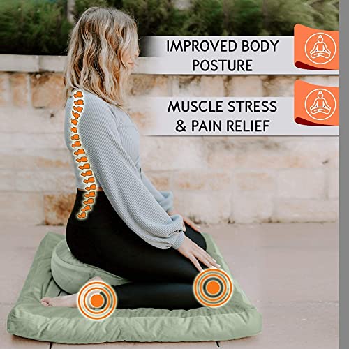 Florensi Meditation Cushion & Zabuton Meditation Mat Bundle- Premium Velvet Meditation Pillow For Women And Men,Washable Cover, Buckwheat Round Floor Pillow & 100% Cotton Square Floor Cushion #TOP2