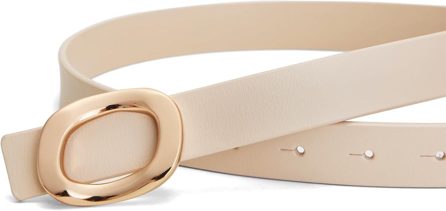 Womens Belt Leather Skinny Thin Waist Belt with Gold Oval Buckle for Dress Pants - Image 2