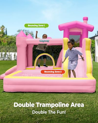 Outfunny Inflatable Bouncy Castle with Slide, Pink - Image 5
