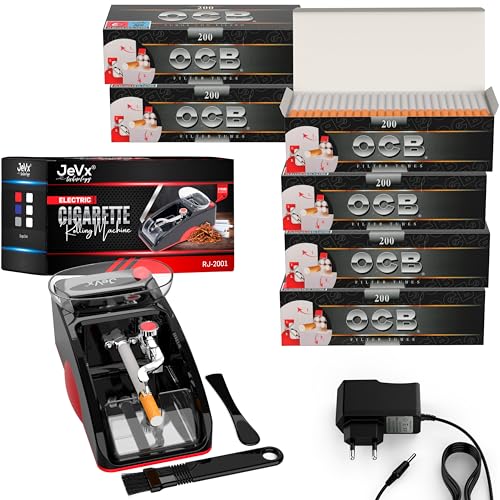 JeVx Máquina Entubar Eléctrica y Liar Tabaco Automática + 1200 Tubos OCB, Máquina para Hacer Cigarros y Liadora de Cigarrillos, Máquina de Hacer Tabaco, Máquina de Liar Cigarrillos y Entubar Tabaco