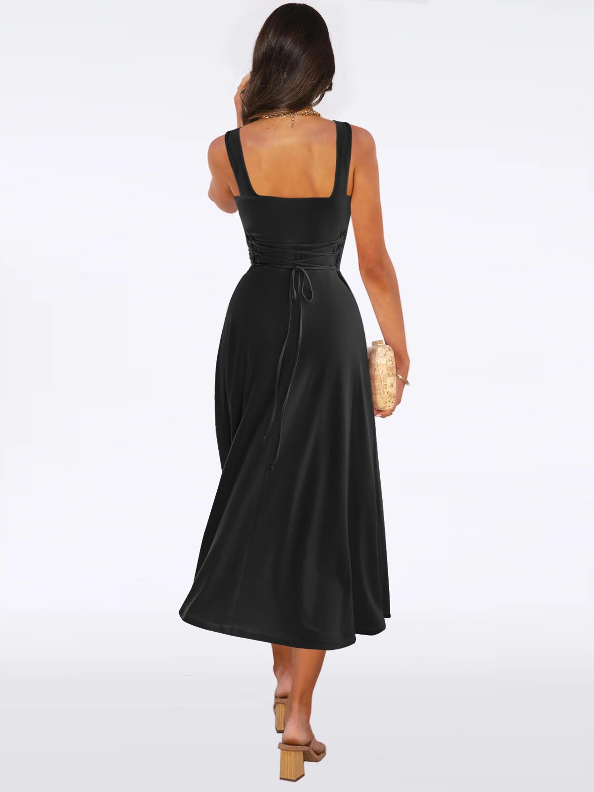 Maxi Abito Sexy Lungo Vestito Donna Estivo Elegante da Sera Senza Maniche con Schiena Scoperta Casual Abiti (M)