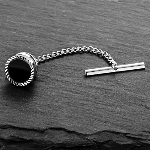 HAWSON Black Stone Tie Tack for Men Tie Pin with Chain for Wedding Birthday Anniversary Party4