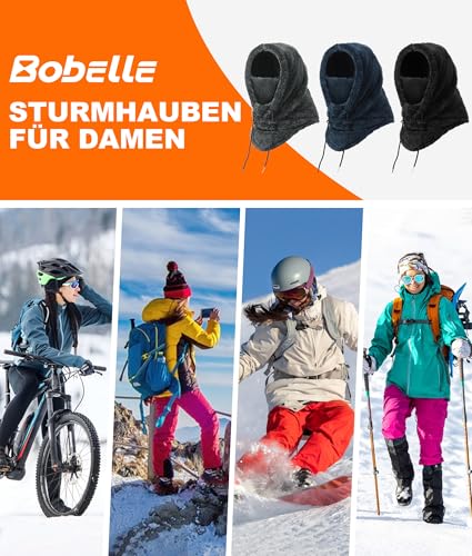Bobelle Wear Plüsch Sturmhaube Mütze Damen Winter, Warme Balaclava Fleece Thermo Skimaske Gesichtshaube Herren für Outdoor Skifahren Radfahren (Schwarz)