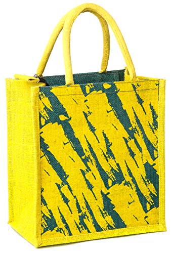 Image of H&B Jute bag for lunch - Tiffin bag for office, lunch bag, bag for men, bag for women, travel bag, tote bag, reusable shopping bag - ZIP, BOTTLE HOLDER - Brush Stroke