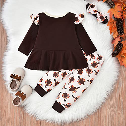 fioukiay Toddler Baby Girl Thanksgiving Outfits Infant Baby Girls Turkey Clothes Ruffle Tunic Top Clothing Pants Set2