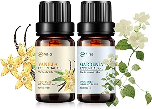 Gardenia & Vanilla Essential Oils - 100% Pure Organic Natural Plant Oils for Diffuser, Aromatherapy, Spa, Massage, Yoga, Perfume, Body - 2x10ML