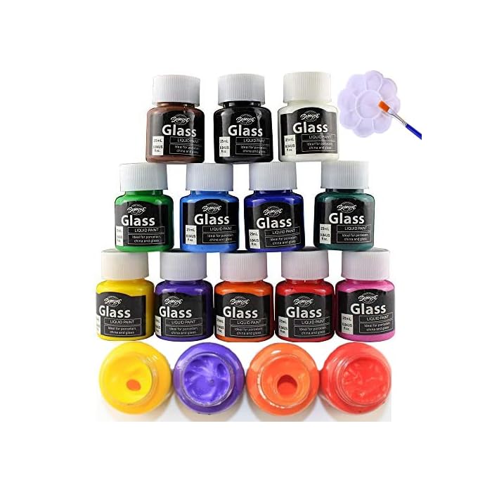 Buy Jinzi Permanent Stain Glass Paint with Brush,NonToxic Glass Window Color Paint Set, Lacquer