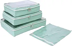 Kit 4 Pçs Organizador de Mala Impermeável com Visor e Zíper – Cubos de Bagagem para Viagem, Roupas e Calçados (Verde)