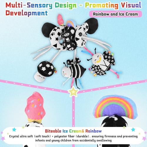Image of Spiral Carseat Toys for Infants 0-6 Months, Black & White