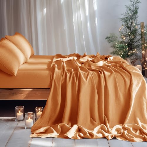 Image of LBRO2M 100% French Pure Linen Sheet Set 4Pcs, 16 inch Deep Pocket Queen Size