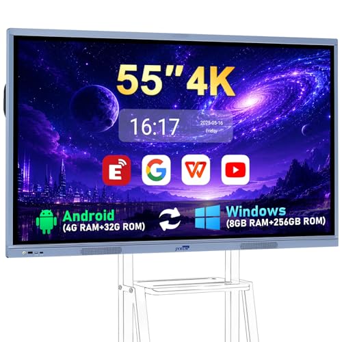 Image of 55 inch 4K Interactive Whiteboard, Dual OS Windows 11 /Android 11 Smart Board with 20-Point Touch & Wi-Fi 6, Wireless Collaboration Hub for Classroom Office Home (Board Only)