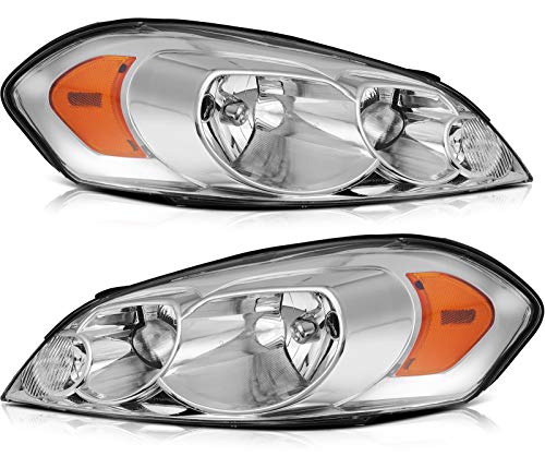LSAILON Headlight Assembly Replacement Fit 2006-2013 For Chevrolet Impala,2014-2016 For Chevrolet Impala Limited,2006-2007 For Chevrolet Monte Carlo Chrome Housing Amber Reflector Clear Lens