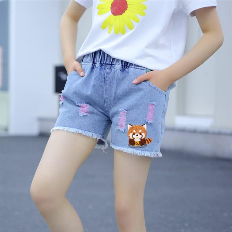 Miniatura 5 de Parche bordado de panda rojo de dibujos animados súper lindo, calcomanías autoadhesivas de parche de mapache pequeño, calcomanías de tela para