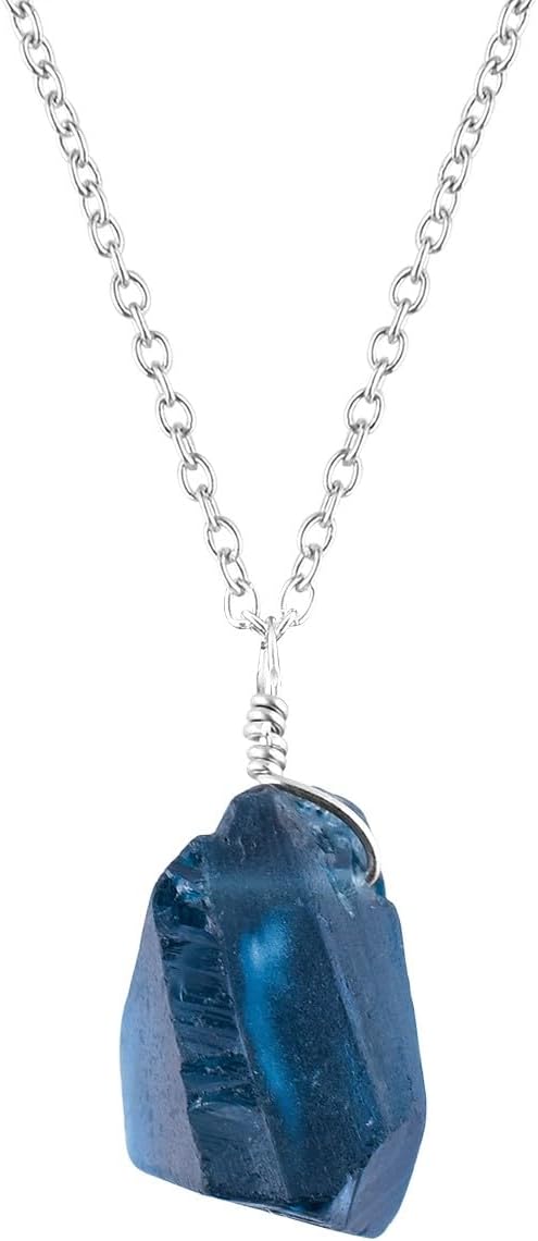 Raw Multi Gemstone Pendant Necklace for Women, Healing Crystal Chakra Stone Birthstone, 925 Sterling Silver Birthday Christmas Gifts for Her