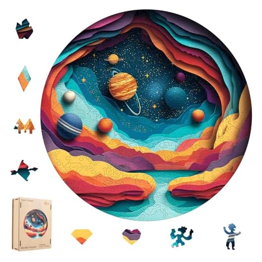MEATRN Space Wooden Puzzles 200 Pieces - Unique Solar System Jigsaw Puzzle with Irregular Wood Pieces, Fun Family Game for Adults and Kids, Educational Galaxy Gift, 11.2x11.2 in