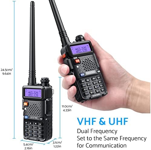 eSynic 2pcs UV-5R Dual Band Walkie Talkie VHF/UHF with Two Way Radio Earpiece LED Display FM Radio Receiver Supports VOX with USB Charging Base