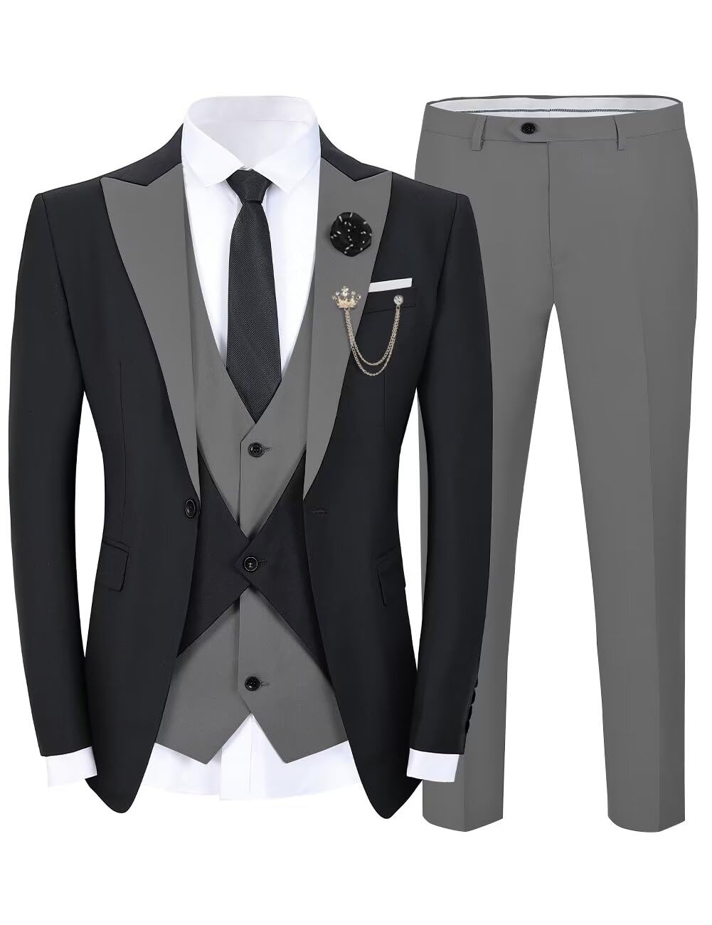 WangyueMen's Tuxedo Suit 3 Piece Suits for Men Wedding Slim Fit Prom Tuxedo for Men Dinner Party Blazer Vest Pants Set