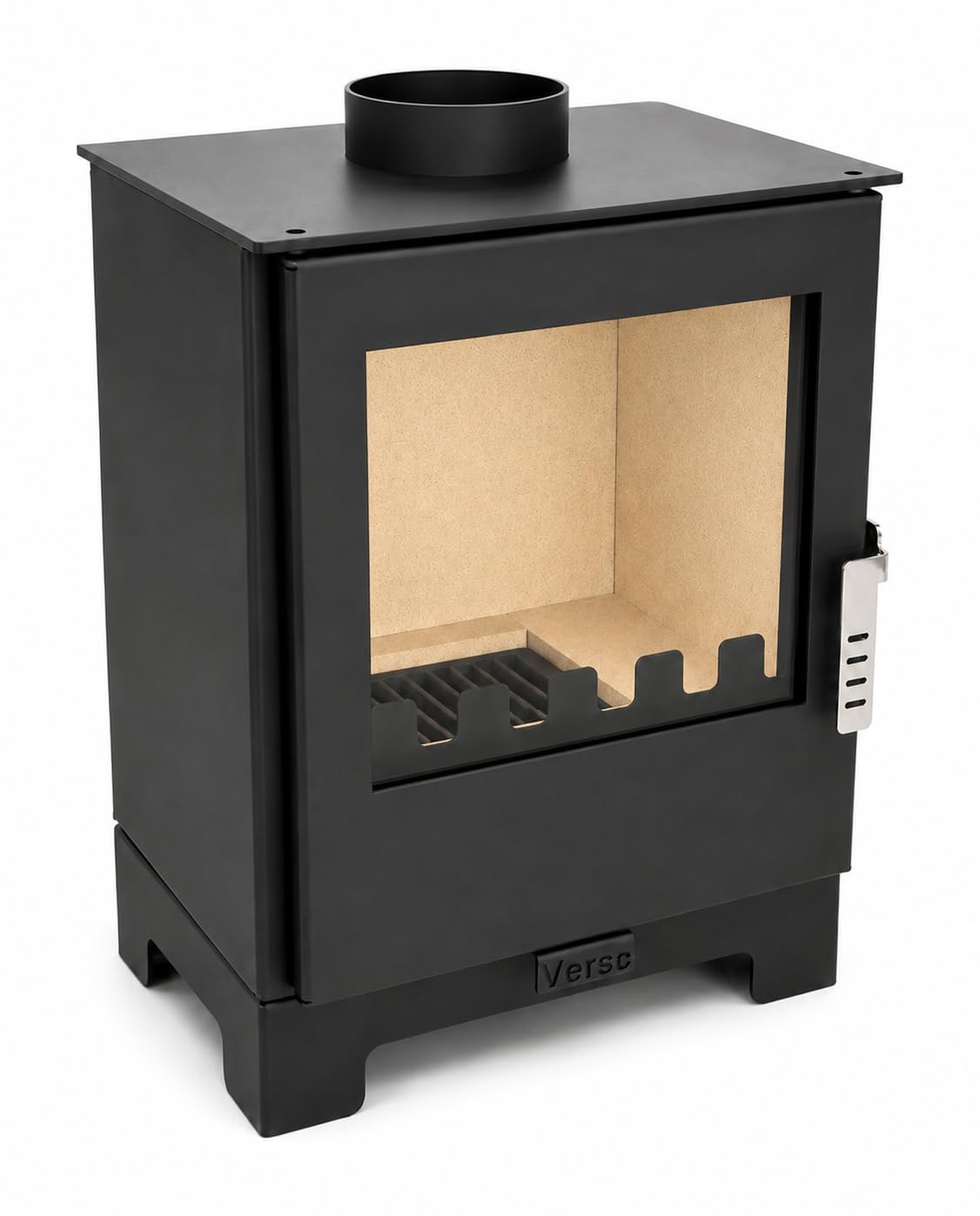 Verso stufa a legna da 3 l, 5 kW, 80,2% alta efficienza, piastra piatta compatta in acciaio (non ghisa), piccola stufa per camino da 60 a 80 m³, ecologica, a basse emissioni, scarico fumo da 150 mm