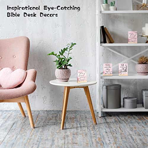 4 Pieces Inspirational Quotes Desk Decor Christian Home Decors Pink Motivational Bible Wood Block Plaque Table Signs Decorative Table Sign Centerpiece For Women Desk Office Decor Gift For Girls #TOP5