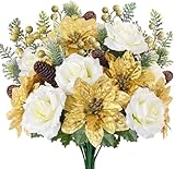 Versátiles: Estas flores artificiales navideñas son perfectas no solo para Navidad, sino también para Acción de Gracias, Nochevieja, bodas, fiestas de cumpleaños o como decoración para el hogar. Ya sea como un regalo decorativo o atemporal, estas flores artificiales invernales despertarán la admiración de amigos, familiares y socios, expresando tus sentimientos para siempre.