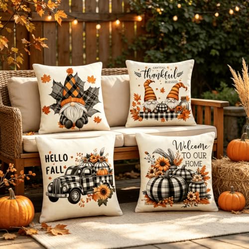NIULAA GNOME Zwerg Herbst Kissenbezug Leinen 50x50 4er Set – Ansicht 3
