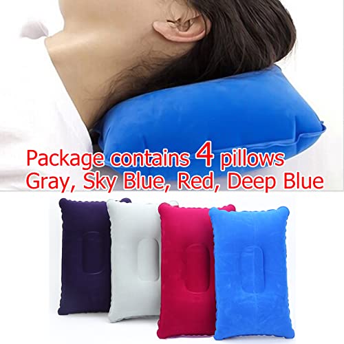 4Pack Ultralight A4 Size Inflatable Travel Pillow, Small Squared Flocked Fabric Air Pillow For Traveling, Holiday Trip, Hiking, Camping,Napping,Neck Lumbar Support(Gray,Sky Blue,Red,Deep Blue) #TOP1