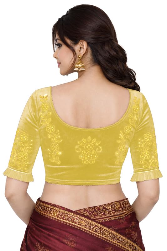 Blouses for Women Readymade Stylish Golden Stone Work on Stretchable Velvet Blouse for Saree Designer Comfort fit Latest-image-25