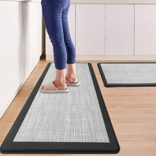 Wezvix Anti Fatigue Kitchen Mat [2 Pcs], Cushioned Kitchen Rugs And Mats Non-Skid, Waterproof Floor Mat, Ergonomic Comfort Foam Standing Mat For Floor, Kitchen, Office, Sink, Laundry - Black And Grey #TOP15