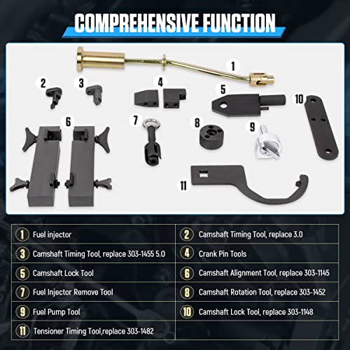 Engine Camshaft Alignment Timing Tool Kit Compatible For Jaguar Land Rover Range Rover Sport Discovry 4 V8 5.0 L V6 3.0L Engine, 14Pc Engine Timing Belt Tools With Fuel Injector Remover Tool Installer #TOP2